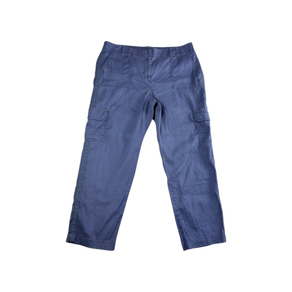 Chico's Pants - Chicos Crop Cargo Pants Blue Linen Blend Elastic Waist Women Size 25